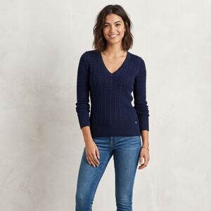 Vintage Y2K American Eagle Cable Knit  Sweater Womens Large Blue V Neck Preppy